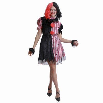 Kostuum - jurk - killer clown - zwart/rood/wit - dames - maat L