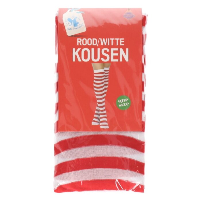 Kousen gestreept doorschijnend rood/wit one size