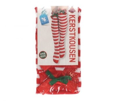 Kousen - Kerst - strikjes - strepen - rood/wit - one size
