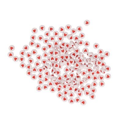 Kralen - hartjes - rond - wit/rood - ca. 150 stuks