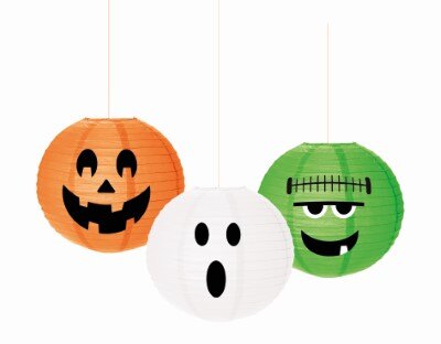 Lampionnen - Halloween - papier - oranje/wit/groen - 3 stuks