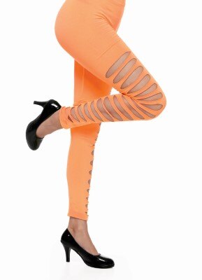 Legging - gaten - neon - oranje - one size
