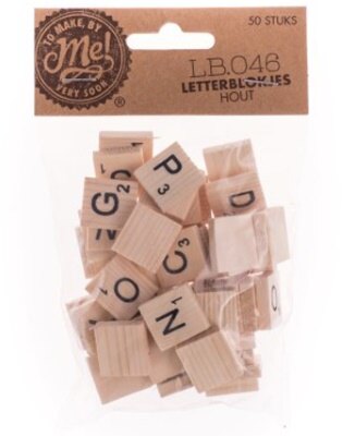 Letterblokjes - hout - bruin/zwart - 50 stuks