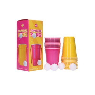 Limonade pong - roze/geel - 4 ballen - 20 bekers