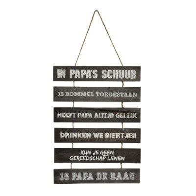 Muurdecoratie - In papa's schuur - hout - bruin/wit