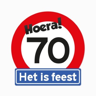 Muurdecoratie - verkeersbord - 70 jaar - rood/wit