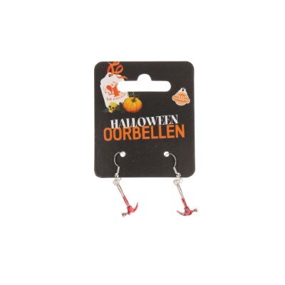 Oorbellen - Halloween - hamer - zilver/rood