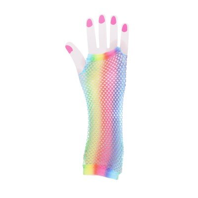 Party handschoenen - regenboog - pastel - visnet - lang