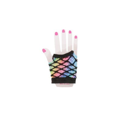 Party handschoenen - visnet - regenboog - zwart/meerkleurig