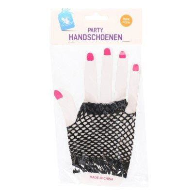Party handschoenen - visnet - zwart - one size