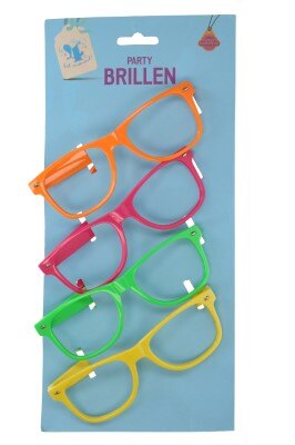 Partybrillen - neon - meerkleurig - 4 stuks