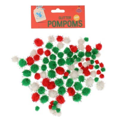 Pompom - Kerst - glitter - groen/rood/wit - 100 stuks
