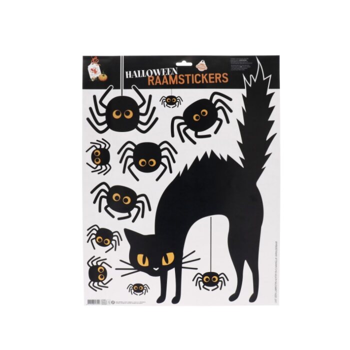 Raamstickers - Halloween - spinnen/kat - zwart/oranje