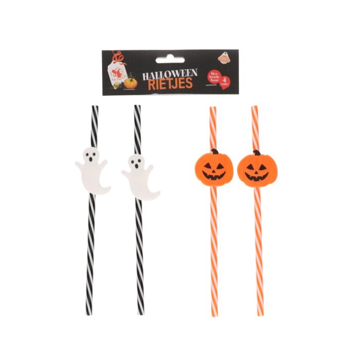 Rietjes - Halloween - pompoen/spook - 4 stuks