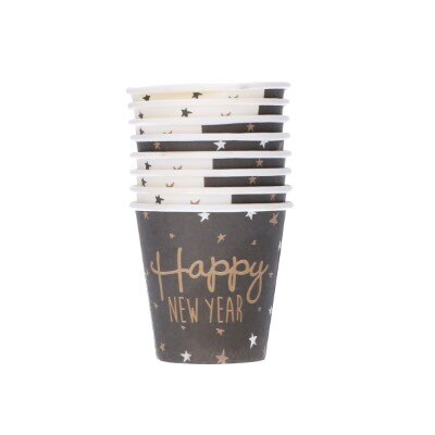 Shotbekers - Happy new year - papier - zwart - 8 stuks