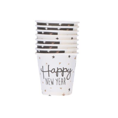 Shotbekers - Happy new year - papier - zwart - 8 stuks