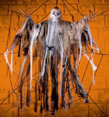 Skelet - Halloween - spinnenweb - grijs