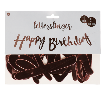 Slinger - Happy birthday - roségoud - 1m - 5m touw