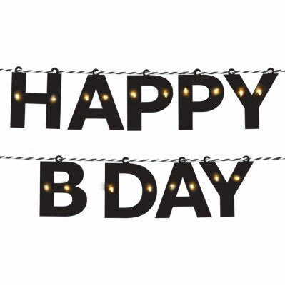Slinger - Happy birthday - zwart - led verlichting - 3m