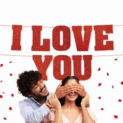 Slinger - I love you - glitter - rood - 40cm - 7m