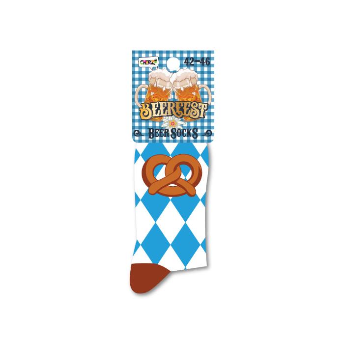 Sokken - Oktoberfest - pretzel - blauw/wit - maat 42/46