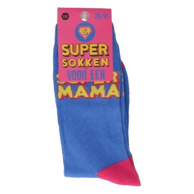 Sokken - Super mama - blauw - dames - maat 36-41