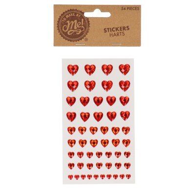 Stickers - diamantjes - hart - rood - 54 stuks