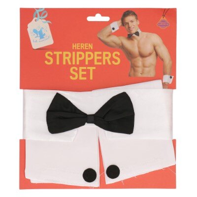 Stripperset - heren - wit/zwart - 3-delig