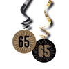 Swirls - hangdecoratie - 65 jaar - zwart/goud - 6 stuks