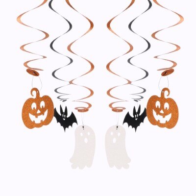 Swirls - hangdecoratie - Halloween - oranje/wit/zwart - 6 stuks