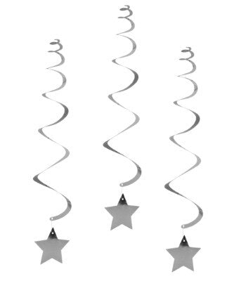 Swirls - hangdecoratie - ster - zilver - 6 stuks