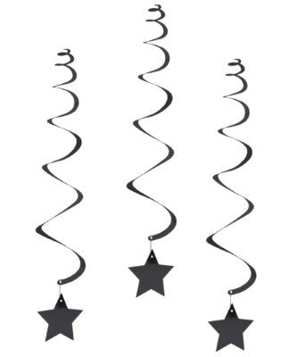 Swirls - hangdecoratie - sterretjes - zwart - 6 stuks