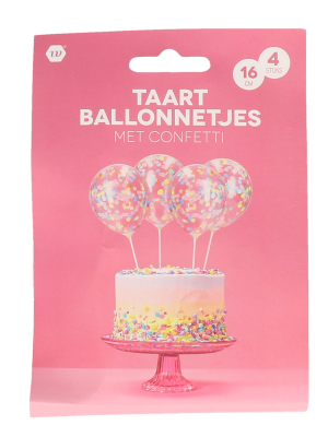 Taartballonnetjes - confetti - meerkleurig - 16cm - 4 stuks