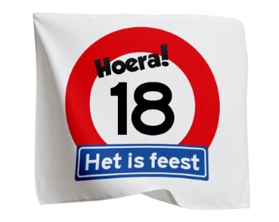 Vlag - 18 jaar - rood/wit - 95cm x 95cm