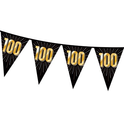 Vlaggenlijn - 100 jaar - zwart/goud - 15 vlaggen - 5m