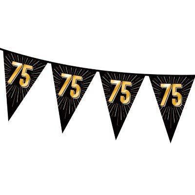 Vlaggenlijn - 75 jaar - zwart/goud - 15 vlaggen - 5m