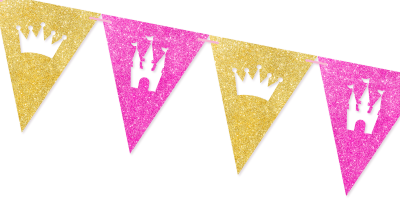 Vlaggenlijn - prinses - glitter - roze/goud - 15 vlaggen - 4m