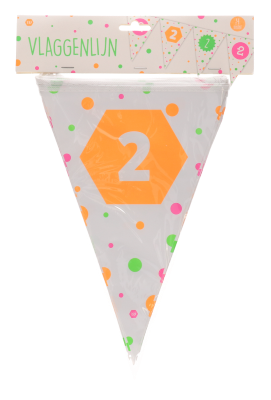 Vlaggenlijn - Hiep hiep - 2 jaar - meerkleurig - 15 vlaggen - 4m