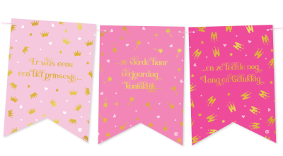 Vlaggenlijn - prinses - roze/goud - 15 vlaggen - 5m