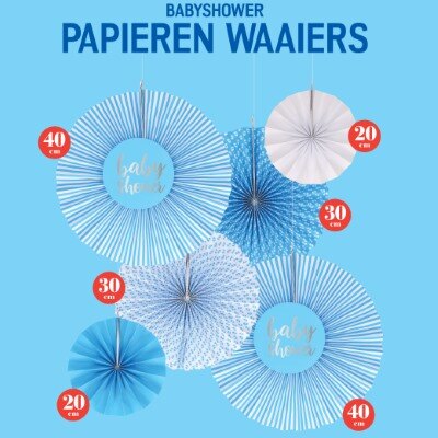 Waaiers - babyshower - papier - blauw - 6 stuks