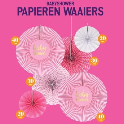 Waaiers - babyshower - papier - roze - 6 stuks