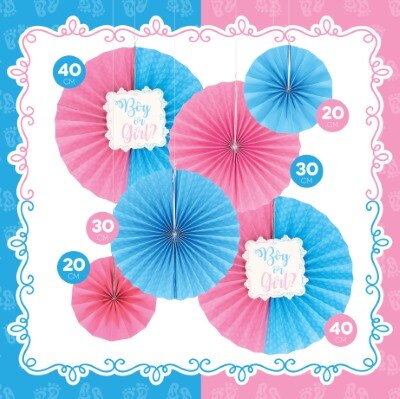 Waaiers - gender reveal - papier - roze/blauw- 6 stuks