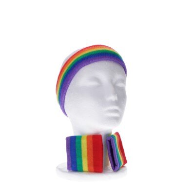 Zweetbandjes - hoofd en pols - regenboog